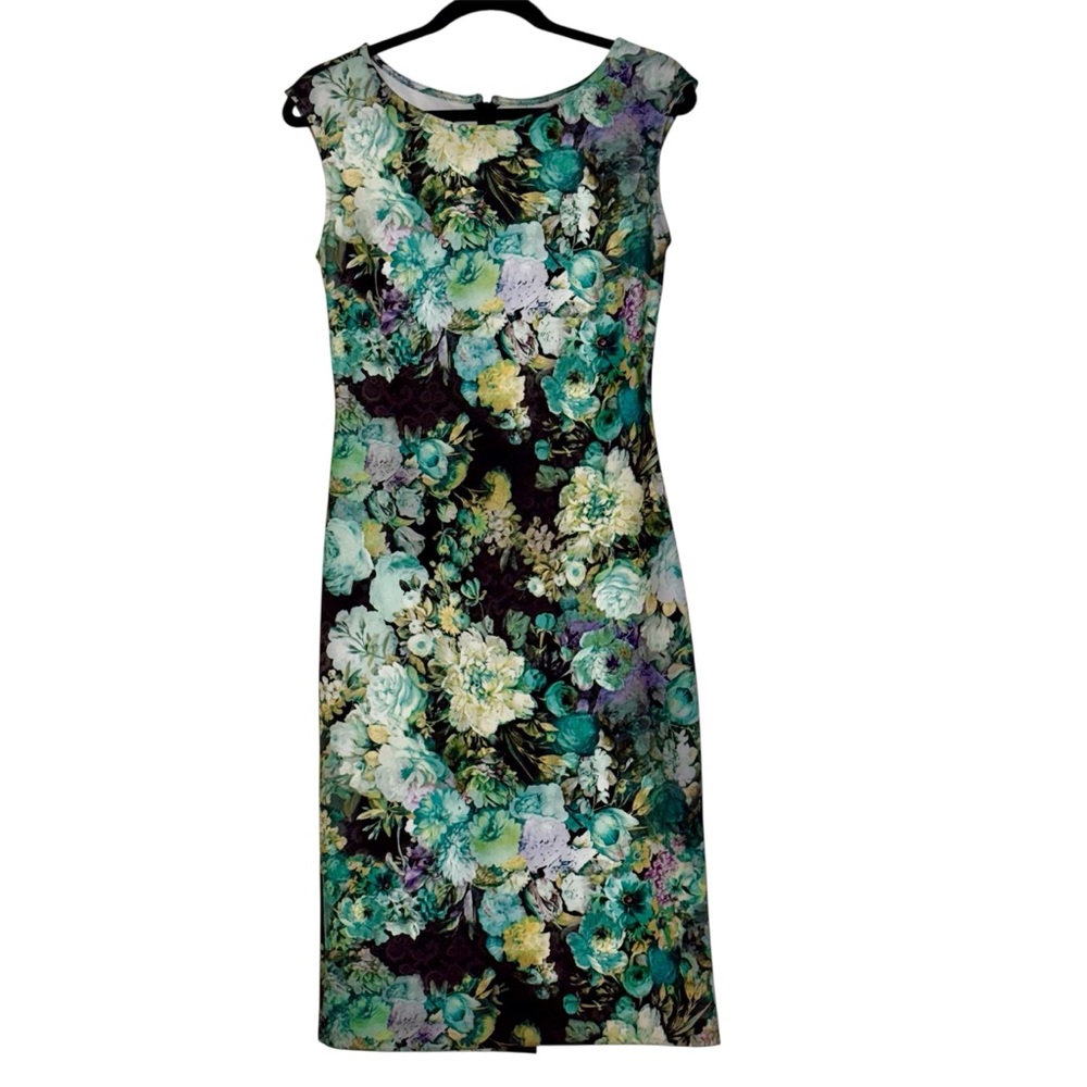 New York & Company Floral Midi Dress - Green and Blue